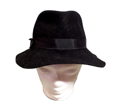 Men's hat, trilby, size 54, wool (wool felt), black with ribbon trim. -Like New!