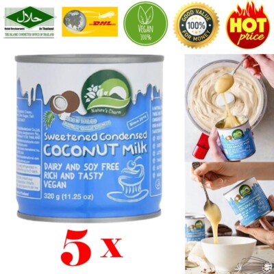 5 x 11.25 oz. Sweetened Condensed Coconut Milk Vegan Halal For Dessert Drink DHL
