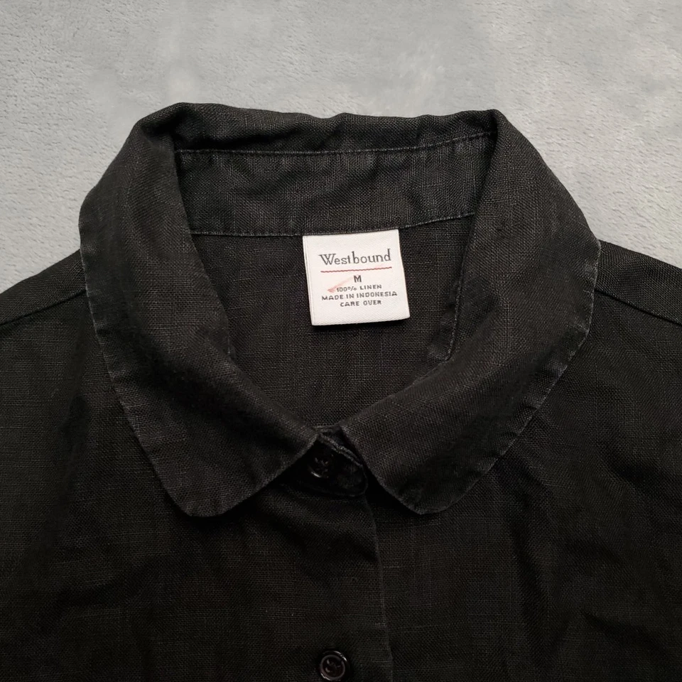 Camisa De Colección Westbound Para Mujer Mediana Negra 100% Lino Clásica Cómoda Informal Top Foto 3 de 4