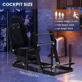 Minneer  Racing Simulator Cockpit 4080 Aluminum With Black Seat Fit Thrustmaster