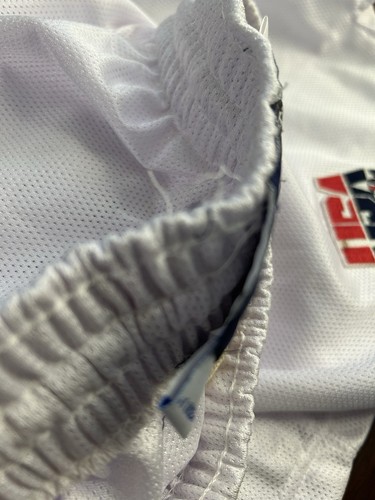 Pantalones cortos Reebok blancos de baloncesto FIBA Game Worn #4 2002 talla 34+0+1 EE. UU. - Imagen 7 de 7