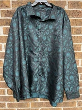 Barry Wang Green & Black Men’s Paisley Long Sleeve Dress Shirt Sz 4XL