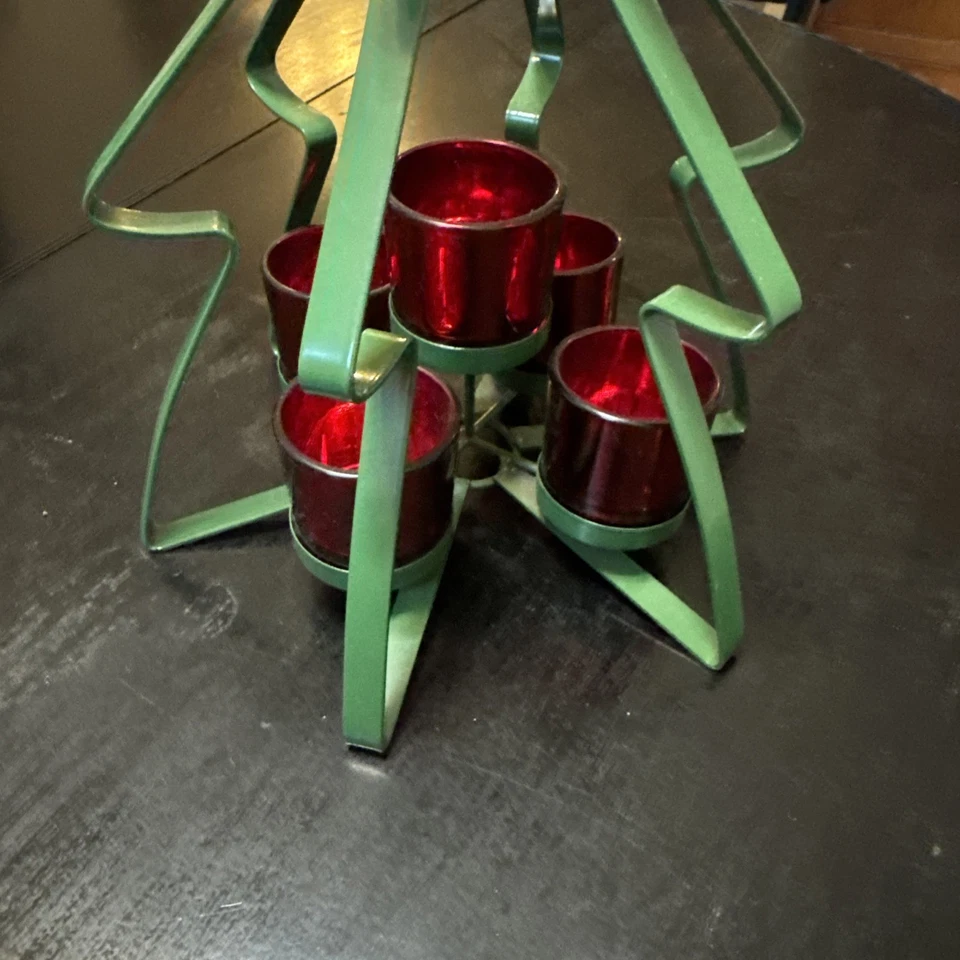 Portavelas Pier 1 Metal Tea Ligh Árbol de Navidad Vidrio Mercurio Adorno Votivo Foto 2 de 2