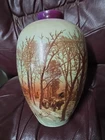 Antique Victorian Floral Painted Milk Glass Vase 12"Settler Journey Traveler Vtg