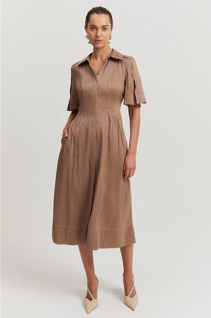 country road silk dress Country Road Gathered Detail Midi Dress