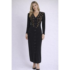 Carole Little Vintage Maxi Dress Long Sleeves Leopard Animal Print Womens Wool