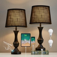 Black Touch Table Lamps Set of 2, 22" Tall Bedside Lamps