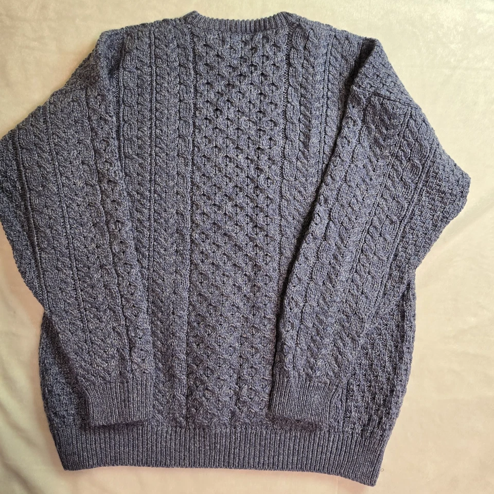Suéter Aran Market Para Hombre XL 100% Lana Merino Tejido con Cable Cuello Redondo Suéter Gris Foto 2 de 4