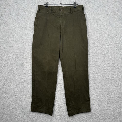 Bills Khakis Flat Front Chinos Mens 34 Cotton Olive Green Solid Twill USA Made