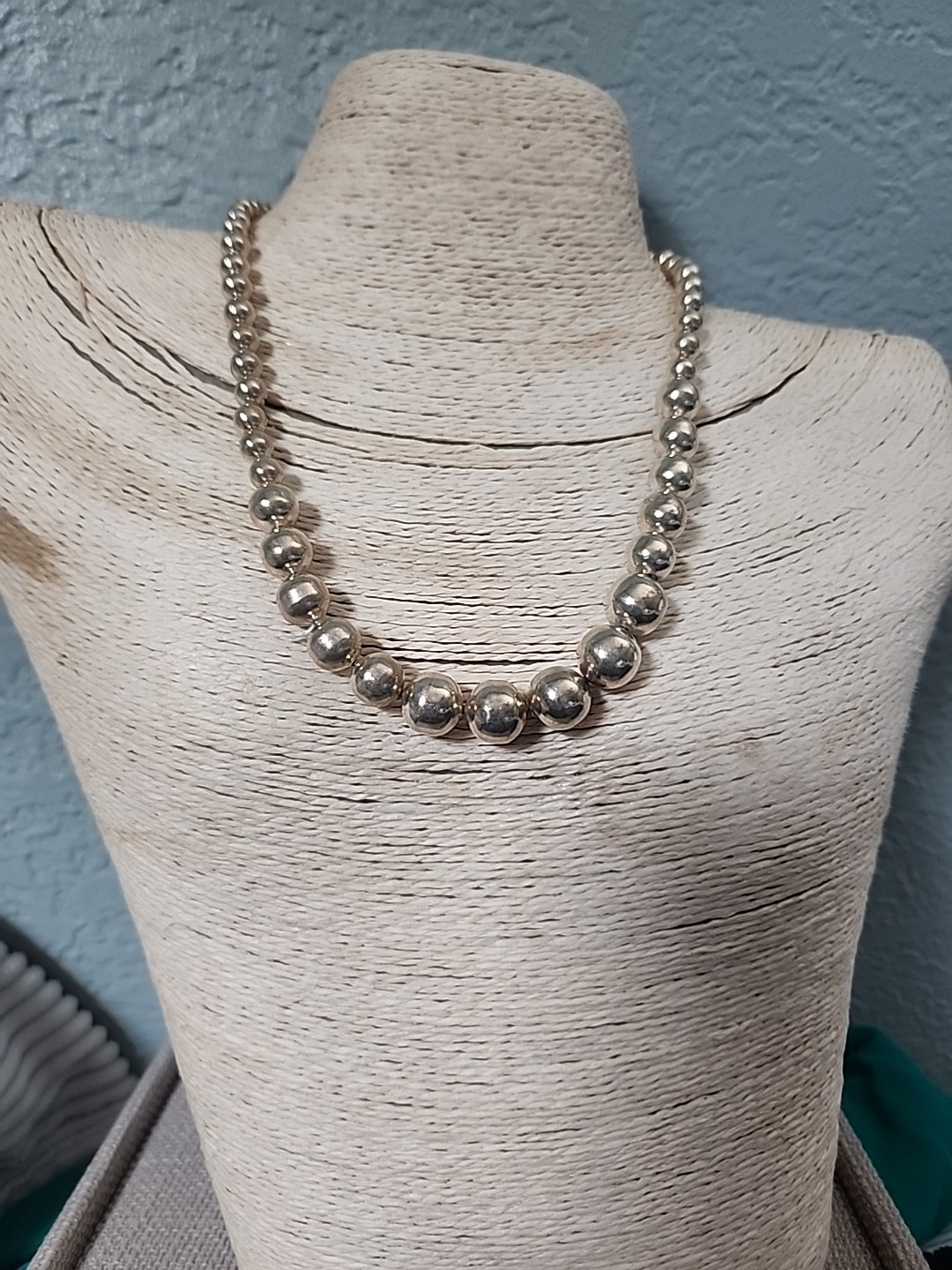 Solid 950 Silver Graduated Ball Bead Necklace 6-1… - image 2