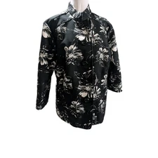 CJ BANKS Women's Jacket Black White Floral Shirt Quilted Size 1X Button Pocket 