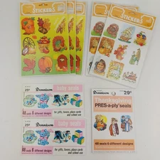 VTG Lot NEW 324 Stickers/Seals 3 Packs DENNISON/5 Packs EUREKA Baby/Thanksgiving