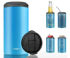 4 in 1 Insulated Slim Can Cooler Royal Blue Stainless Steel Screw On Lid