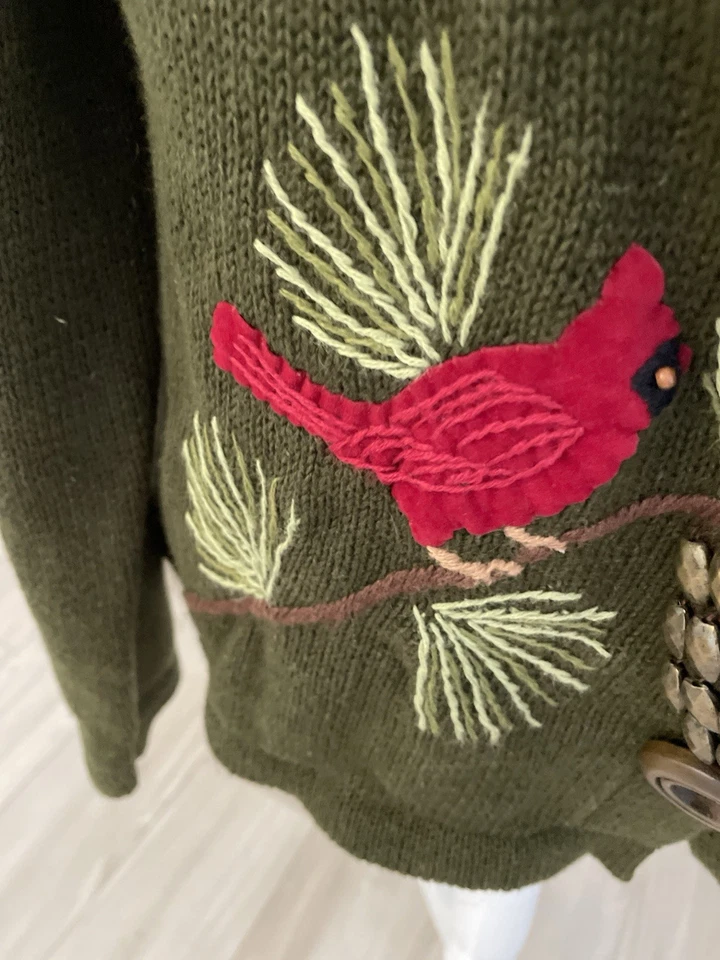 Vintage Norm Thompson Chunky Knit Cardigan Cardinal Bird Christmas Holiday Sz. L - Image 4 of 4