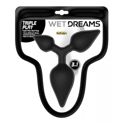 Hott Products Triple Play 3-in-1 Multi-Size Silicone Butt Plug Black