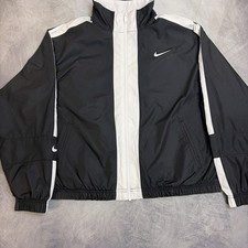 Nike Mens Black White Big Swoosh Ripstop Windbreaker Jacket Mesh Lined Medium