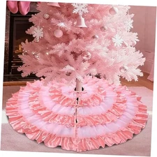 Blush Tulle Christmas Tree Skirt 48 Inch, Large Pastel 48 in Pink and White