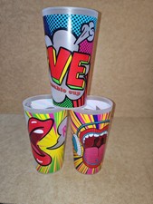 3 Plastic Ecocups With Funky Designs, Festival Cups, Plastic Pint Glass(14)