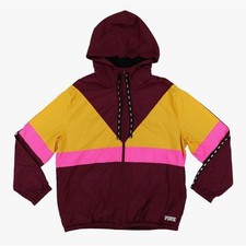 Victoria's Secret Pink Full Zip Sherpa Lined Colorblock Windbreaker Jacket Sz XS