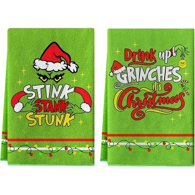 2pcs Christmas Kitchen Towel Grinch Towel f/ Home Kitchen Festive Decoration