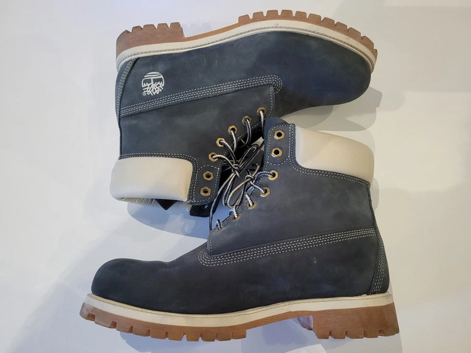 Timberland Bleu et beige chaussure full cuir nubuck 44 collector vintage boots - Photo 3/4
