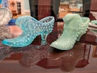 Vintage Fenton Blue Opalescent Hobnail Cat Head Slipper Shoes