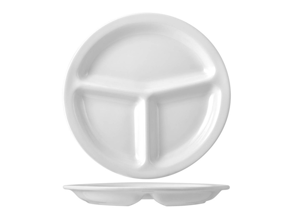 Plate 3 Compartments Porcelain Naples White 10.24 In Saturnia