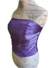 Vintage Y2K Rhinestone Iridescent Corset Top M Purple Fairy Rave Ren Faire USA