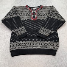 VOSS Fair Isle Wool Sweater Unisex Size Large Fisherman Norway Nordic Clasp