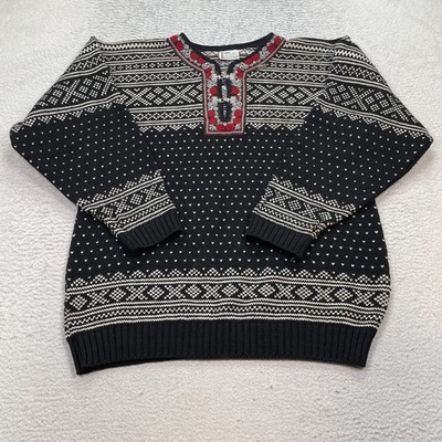 VOSS Fair Isle Wool Sweater Unisex Size Large  Fisherman Norway Nordic Clasp