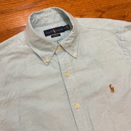 Ralph Lauren Oxford Button-Down Shirt Mens Medium Light Blue OCBD Flesh Pony