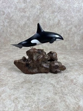 John Perry Orca Sculpture on Burlwood w/ JP Token Number 2020 Signed