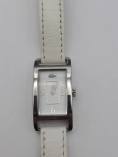LACOSTE WOMEN'S RECTANGULAR CURVED WHITE Dial White Band New Battery Working