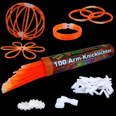 100 orange Arm-Knicklichter Set + TopFlex, 3fach & 2 Kreisverbinder | Geprüft