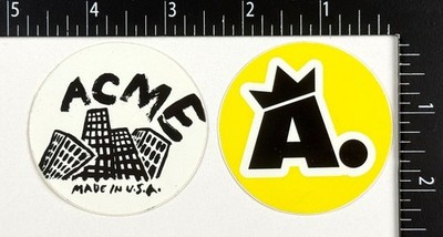 ACME 2x Round 2000's Original Vintage NOS Skateboard Skate Sticker Decals