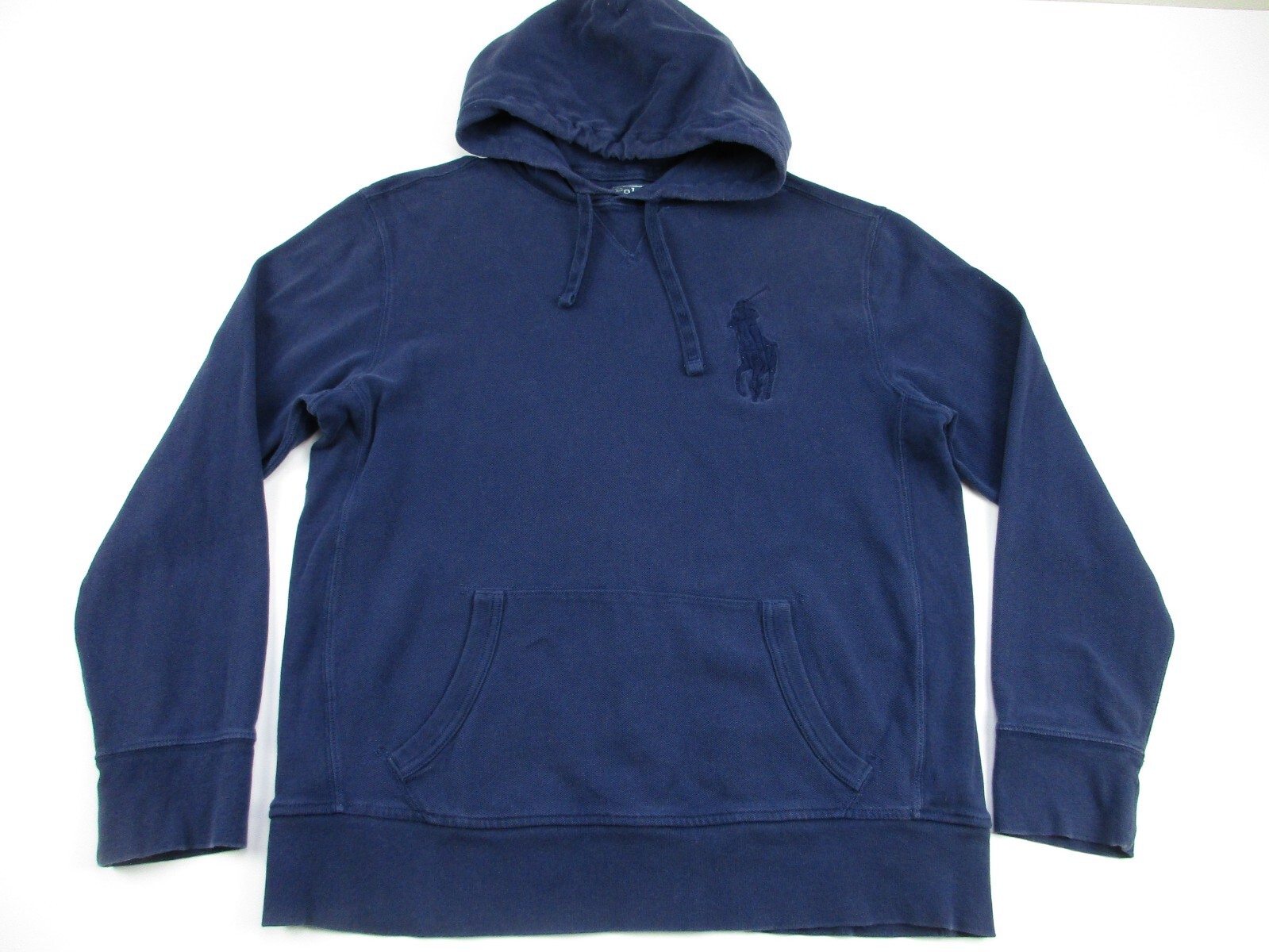 Polo uomo grande Ralph Lauren LS felpa con cappuccio pullover blu grande pony logo lavato vintage