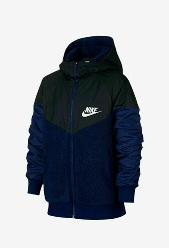 Nike Sportswear Windrunner Sherpa Jacket AA0069 478 Navy/Black New Kids Size M - Picture 3 of 7