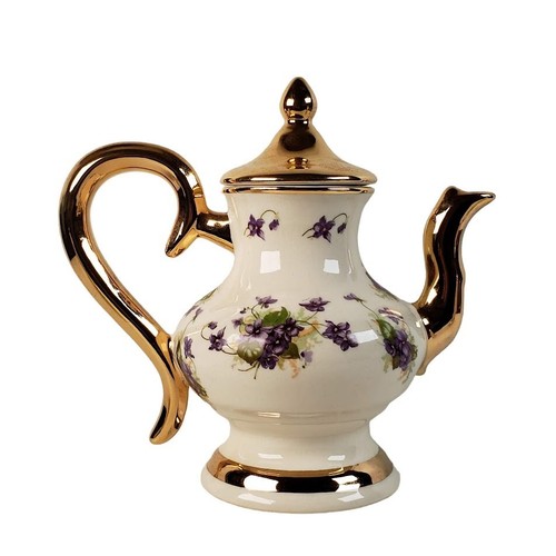 Vintage Antique Reproduction 22 K Gold Tea Set Teapot Sugar Bowl and Lid Creamer - Picture 3 of 14