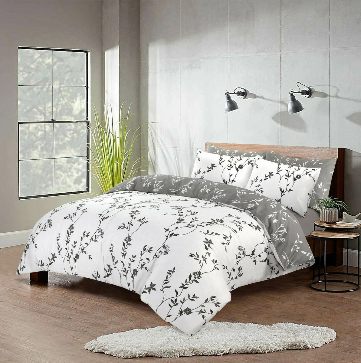 Grey Duvet Cover 100% Cotton Quilt Bedding White Bed Set Double King SK All  Size