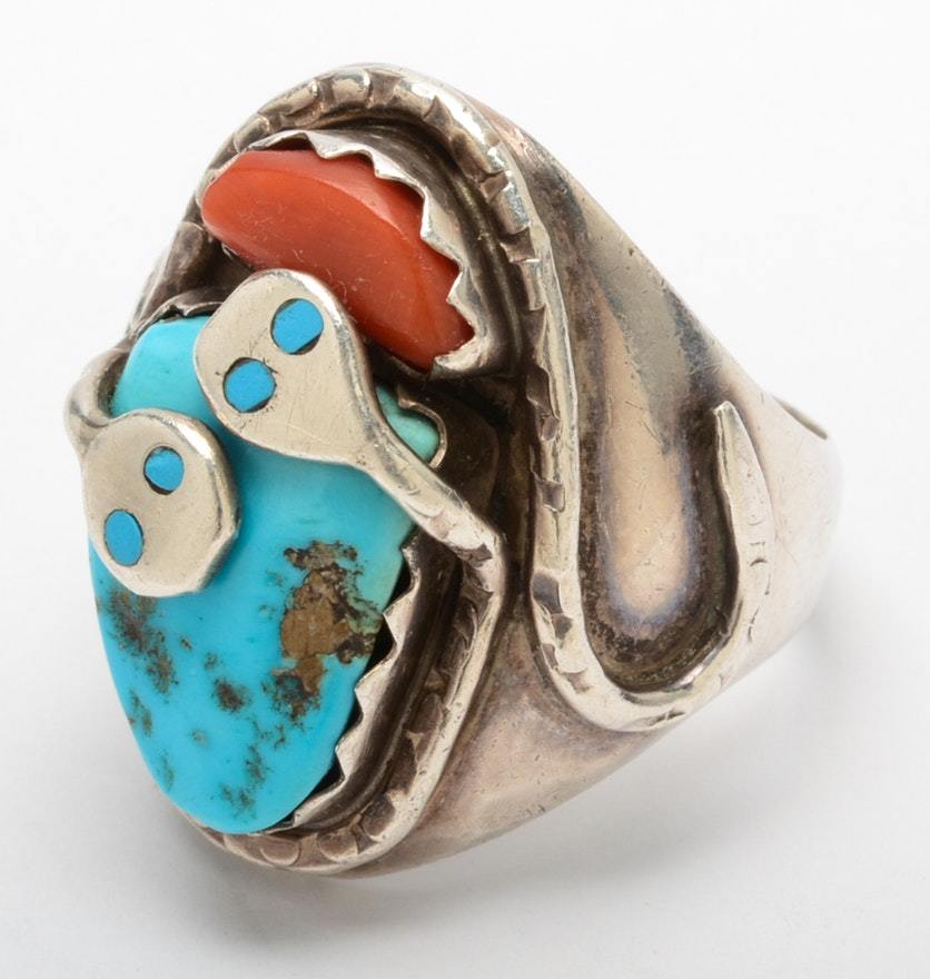 Sterling Silver SignedSnake Ring by Effie Calavaza Zuni with Sterling Silver SignedSnake Ring by Effie Calavaza Zuni with