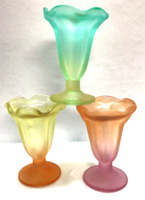 Vintage Libbey Ka-Dinks Frosted Sundae Ice Cream Parfait Footed Glasses Set of 3