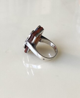 Bague Ancienne Art Déco En Argent 925 Avec Cornaline Et Marcassites - Vintage 1925-1930 - Taille 53