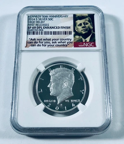 2014 S SILVER HIGH RELIEF 50C Half Dollar SP 69 DPL ENHANCED FINISH