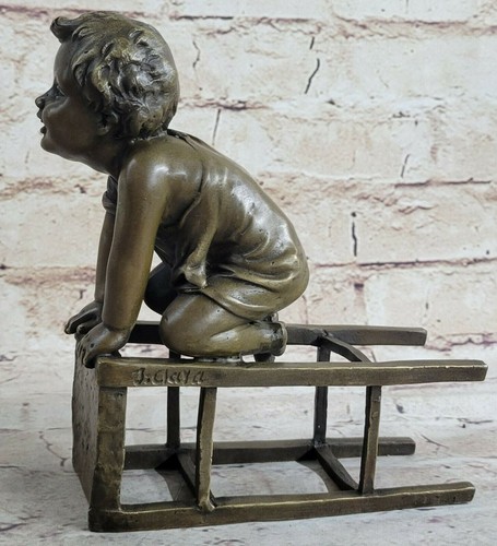Art Deco Linda Niña Sentada en Silla Estatua de Bronce Escultura Arte Figura - Imagen 5 de 7