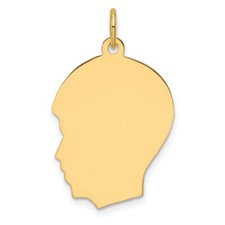 14k Yellow Gold Plain Medium .027 Gauge Facing Left Boy Head Charm Pendant