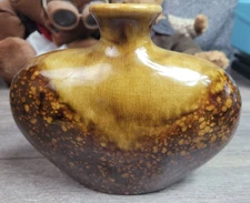 Heart Shape Brown Glazed Pottery Vase Speckled Art Decor 6.25"H x 8"L x 3.25"W