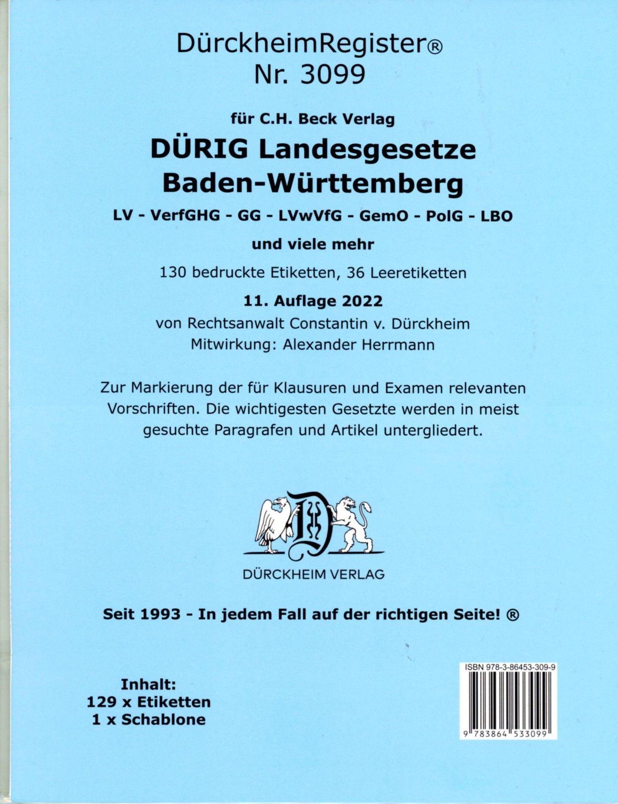 Dürckheimregister® Für Dürig: Baden-württemberg, C.h. Beck Verlag |