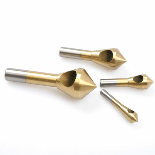4x Chamfer Countersink Deburring Drill Bit Set Crosshole Cutting Metal Tool Gold - Imagen 7 de 7