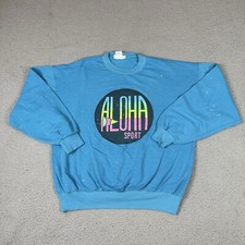 Vintage Aloha Sport Sweatshirt Adult Medium Blue Distressed Neon Hawaii 90s Rare