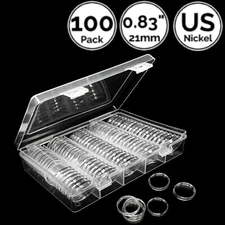 100 Pack 0.83 IN 21 mm Coin Capsule Holders w/ Storage Case Fit For US Nickel